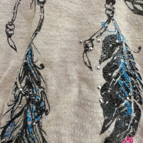 P.inc Kids 3T GirlsTan Bohemian Wild & Free Feather Short Sleeve Top Blouse - Picture 2 of 7